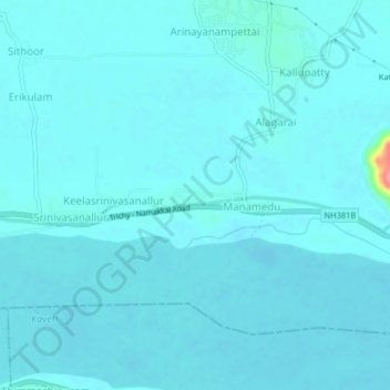 Mappa topografica Kodiyampalayam, altitudine, rilievo