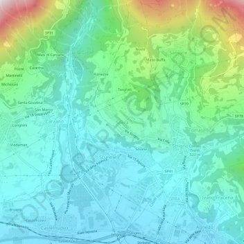 Mappa topografica Spera, altitudine, rilievo