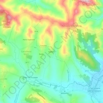 Mappa topografica Sogliano, altitudine, rilievo
