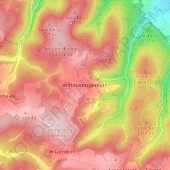 Mappa topografica Wittmannsgereuth, altitudine, rilievo