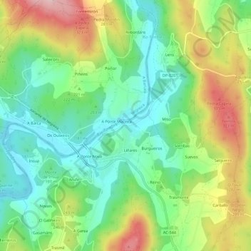 Mappa topografica A Ponte Maceira, altitudine, rilievo