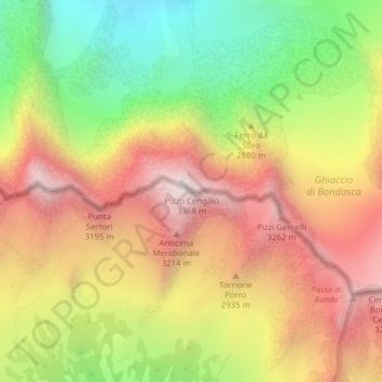 Mappa topografica Pizzo Cengalo, altitudine, rilievo