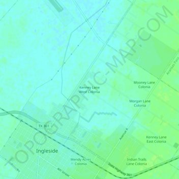 Mappa topografica Kenney Lane West Colonia, altitudine, rilievo