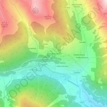 Mappa topografica Éternod-Dessous, altitudine, rilievo