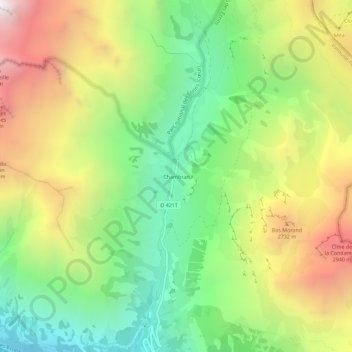 Mappa topografica Chambran, altitudine, rilievo