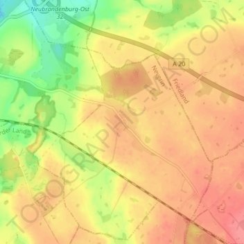Mappa topografica Rühlow, altitudine, rilievo