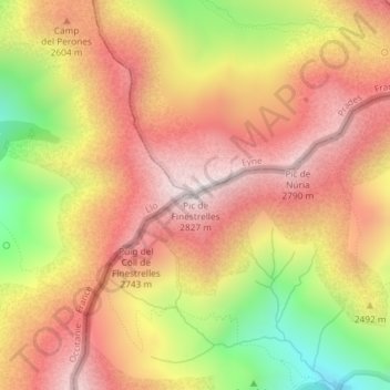Mappa topografica Pic de Finestrelles, altitudine, rilievo