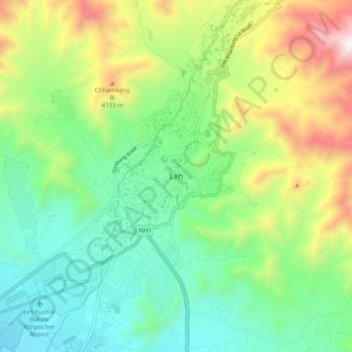 Mappa topografica Leh, altitudine, rilievo