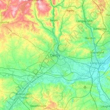 Mappa topografica Derby, altitudine, rilievo
