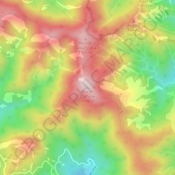 Mappa topografica Monte Guffone, altitudine, rilievo