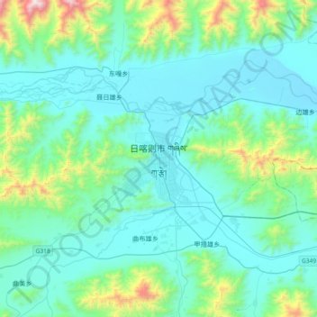 Mappa topografica 日喀则市, altitudine, rilievo