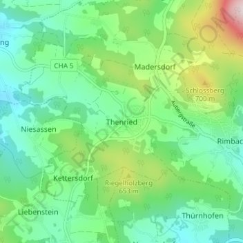 Mappa topografica Thenried, altitudine, rilievo