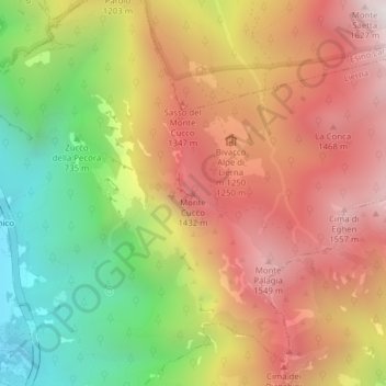 Mappa topografica Monte Cucco, altitudine, rilievo