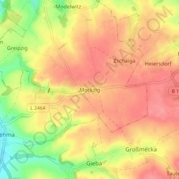 Mappa topografica Mockzig, altitudine, rilievo