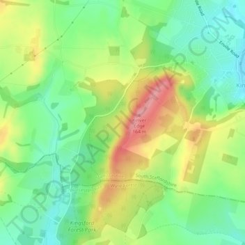 Mappa topografica Kinver Edge, altitudine, rilievo
