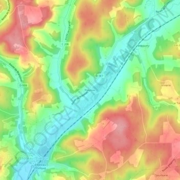 Mappa topografica Preyssac, altitudine, rilievo
