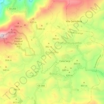 Mappa topografica Forquilha, altitudine, rilievo