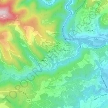 Mappa topografica Mas de Lafont, altitudine, rilievo