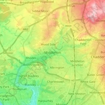 Mappa topografica Middleton, altitudine, rilievo