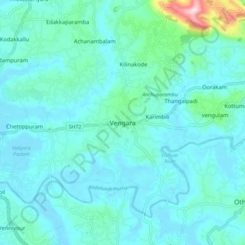 Mappa topografica Vengara, altitudine, rilievo