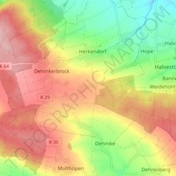Mappa topografica Wördeholz, altitudine, rilievo