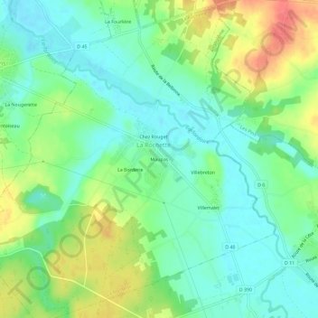 Mappa topografica Maupas, altitudine, rilievo
