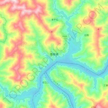 Mappa topografica 蔗香镇, altitudine, rilievo