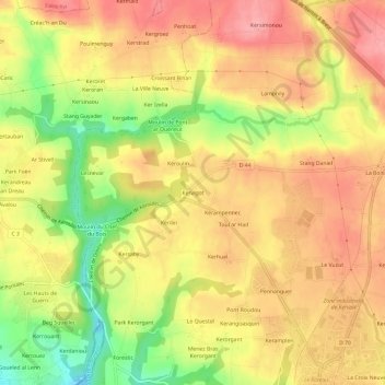 Mappa topografica Kervigot, altitudine, rilievo