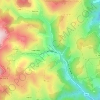 Mappa topografica Les Moulins, altitudine, rilievo