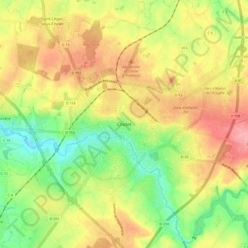 Mappa topografica Cholet, altitudine, rilievo
