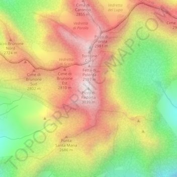 Mappa topografica Pizzo di Redorta, altitudine, rilievo