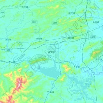 Mappa topografica 分宜县, altitudine, rilievo