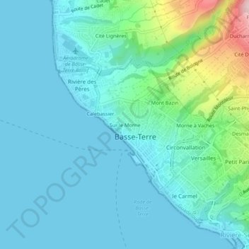 Mappa topografica Sur le Morne, altitudine, rilievo