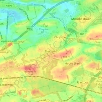 Mappa topografica Muirhead, altitudine, rilievo