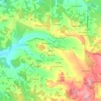 Mappa topografica Royere, altitudine, rilievo