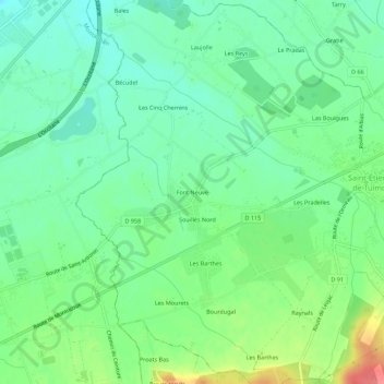 Mappa topografica Font Neuve, altitudine, rilievo