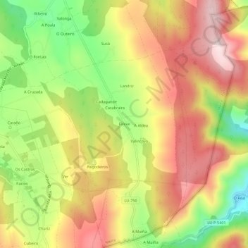 Mappa topografica Eirexe, altitudine, rilievo