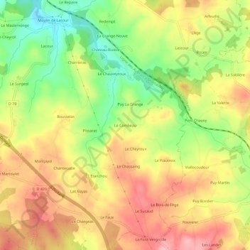 Mappa topografica Le Combeau, altitudine, rilievo
