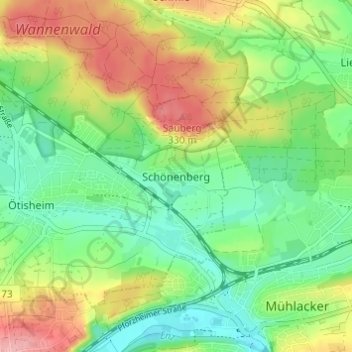 Mappa topografica Schönenberg, altitudine, rilievo