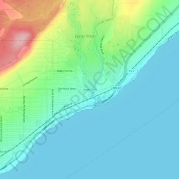Mappa topografica Lester Park, altitudine, rilievo