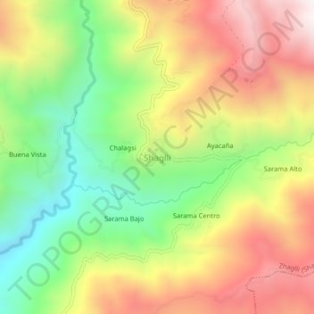 Mappa topografica Shaglli, altitudine, rilievo