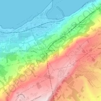 Mappa topografica Longobardi, altitudine, rilievo