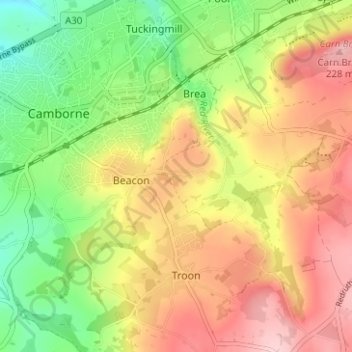 Mappa topografica High Condurrow, altitudine, rilievo