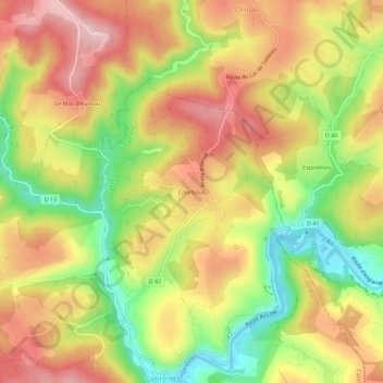 Mappa topografica Courbous, altitudine, rilievo