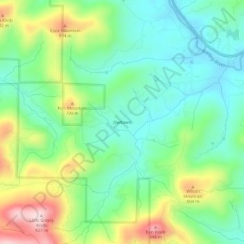 Mappa topografica Owltown, altitudine, rilievo