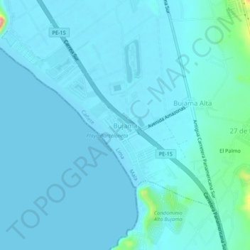 Mappa topografica Bujama, altitudine, rilievo