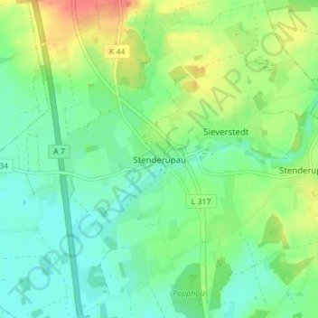 Mappa topografica Stenderupau, altitudine, rilievo