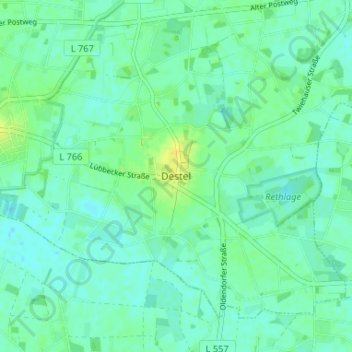 Mappa topografica Destel, altitudine, rilievo
