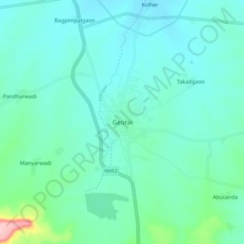 Mappa topografica Georai, altitudine, rilievo