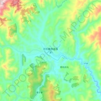 Mappa topografica 可乐彝族苗族乡, altitudine, rilievo